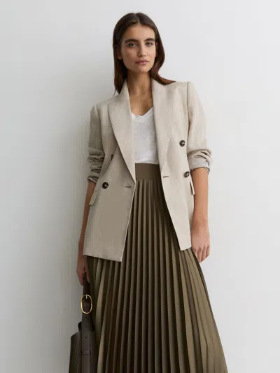 Reiss Khaki Green Petite Pleated Midi Skirt