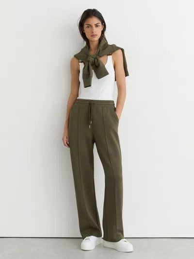 Reiss Khaki Green Petite Premium Interlock Wide-leg Joggers