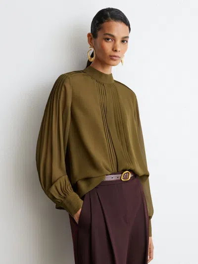 Reiss Khaki Green Pintuck-detail Tie-back Blouse