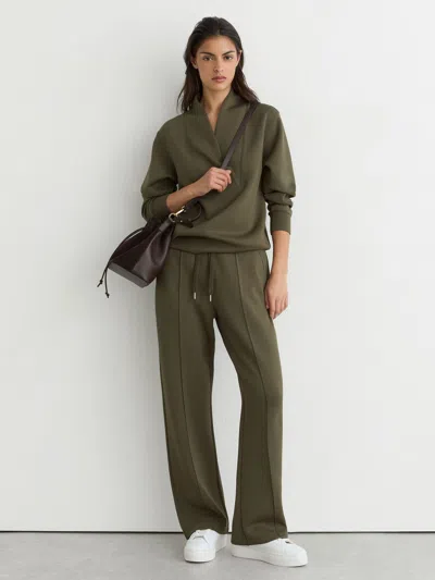 Reiss Khaki Green Premium Interlock Shawl-neck Sweatshirt With Modal