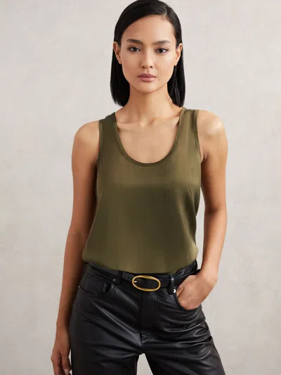 Reiss Khaki Green Silk-front Cami Top