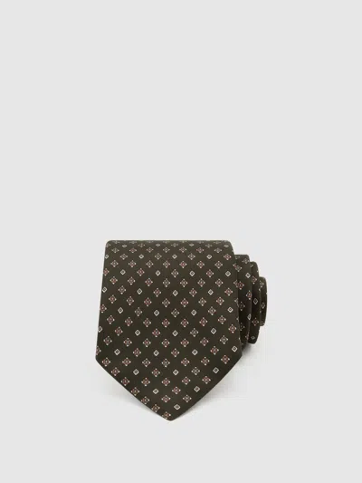 Reiss Khaki Green Silk Twill Micro Diamond-print Tie