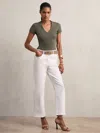 Reiss Khaki Green Stretch Cotton V-neck T-shirt