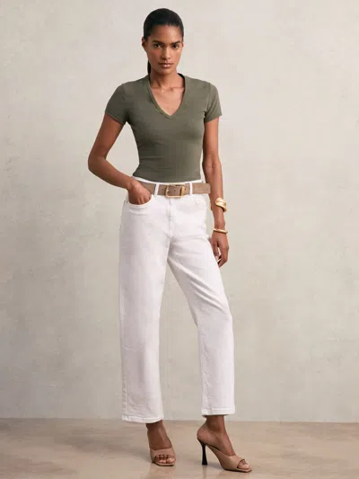 Reiss Khaki Green Stretch Cotton V-neck T-shirt