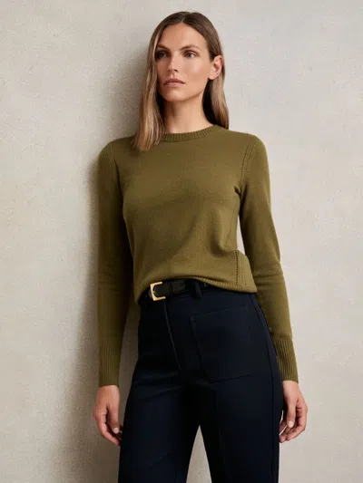 Reiss Khaki Green Wool-blend Open-stitch Jumper With Cashmere
