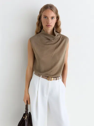 Reiss Khaki Green Wool Funnel-neck Sleeveless Knit Top In Multi
