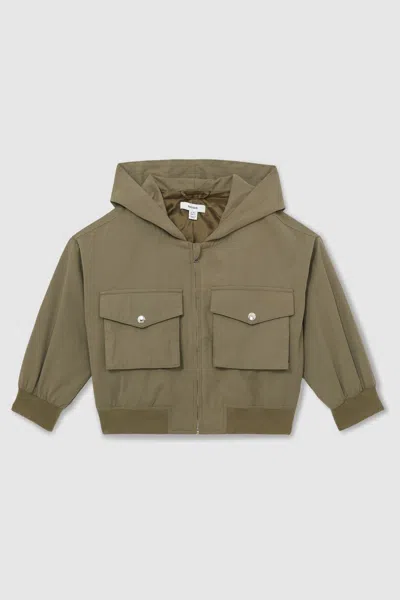 Reiss Kids' Khaki Hooded Utility Bomber Jacket