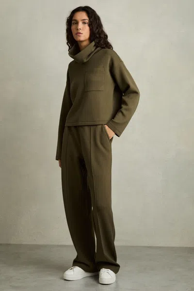 Reiss Khaki Interlock Jersey Pintuck Drawstring Joggers