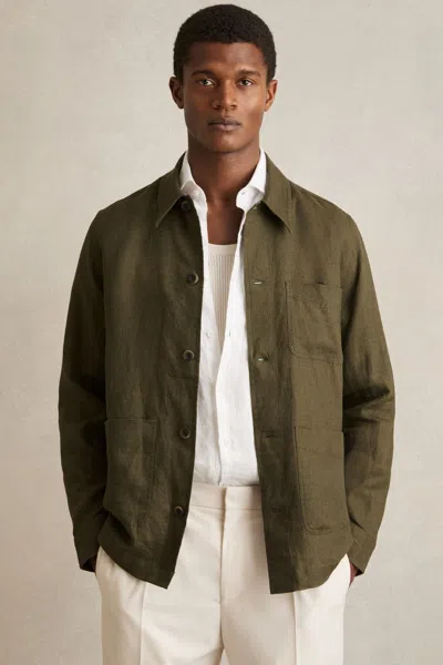 Reiss Khaki Linen Worker Jacket