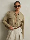 Reiss Khaki Lyocell Button-through Shirt In Green