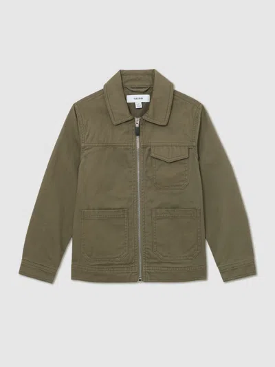 Reiss Khaki 13-14 Yrs Cotton Zip-through Utility Jacket In Multi