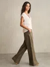 Reiss Khaki Petite Linen Wide Leg Trousers In Green