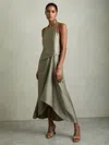 Reiss Womens Micah Drape-tuck Satin Midi Dress Khaki In Brown