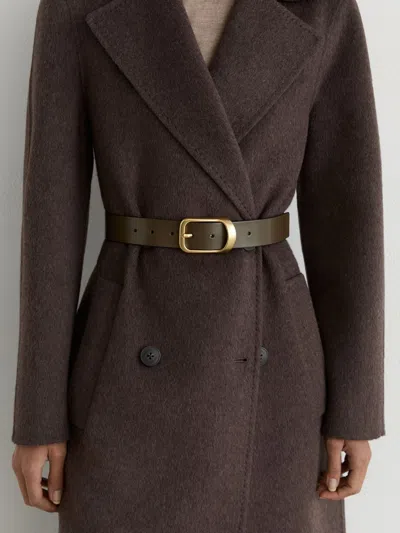 Reiss Khaki Suede Curved-buckle Belt In Brown