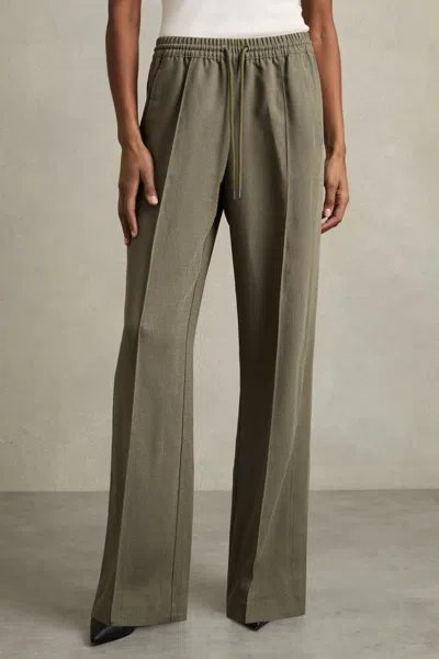 Reiss Khaki Sunnie Wide-leg Drawstring Trousers
