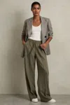 Reiss Khaki Wide-leg Drawstring Trousers