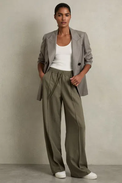 Reiss Khaki Wide-leg Drawstring Trousers