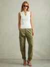 Reiss Khaki Tapered Drawstring Cotton Combat Trousers
