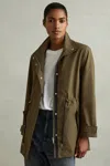 Reiss Khaki Tia Removable Hooded Insert Drawstring Raincoat In Khaki