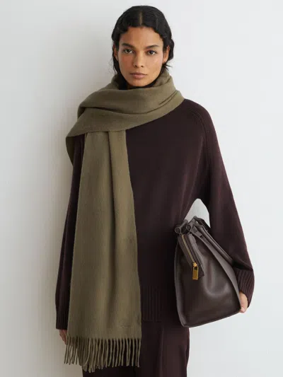 Reiss Khaki Wool And Cashmere Scarf