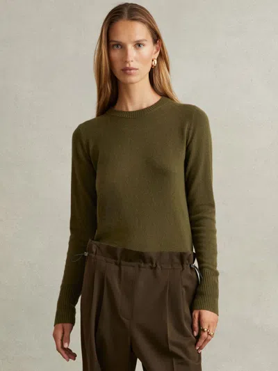 Reiss Khaki Wool Blend Crew Neck Jumper With Cashmere In Green