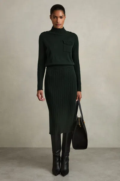 Reiss Khaki Wool-blend Knitted Utility Midi Dress With Cashmere