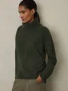 Reiss Khaki Wool Cashmere Roll Neck Jumper In Brown