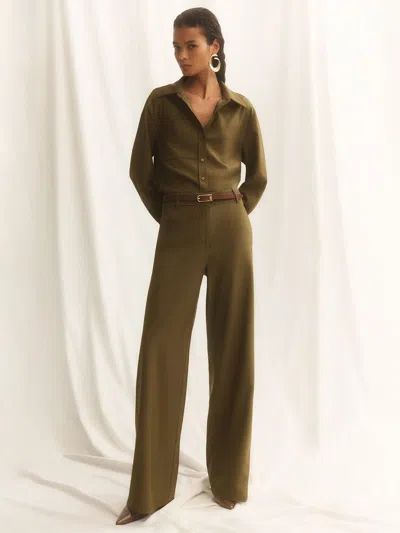 Reiss Khaki Wool-blend Wide-leg Trousers
