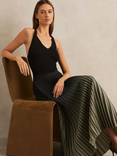Reiss Khaki/black Ombré Pleated Midi Skirt In Green