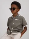 Reiss Khaki/white 9-13 Yrs Linen Contrast Cuban Collar Shirt