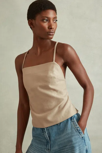 Reiss Neutral Wool Strappy Tie-back Top