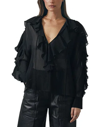 REISS KIANI RUFFLE LONG SLEEVE SILK TOP