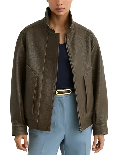 Reiss Kiara Leather Jacket In Green
