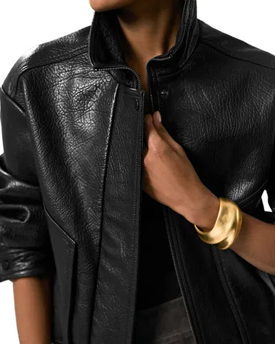 Reiss Kiara Textured Leather Jacket In Black