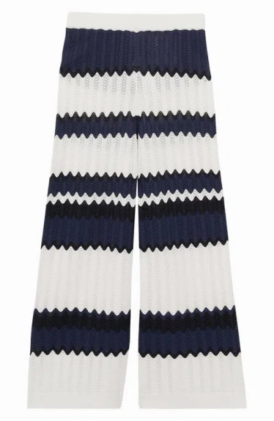 Reiss Kids' Alba Stripe Open Stitch Cotton Wide Leg Pants In Navy