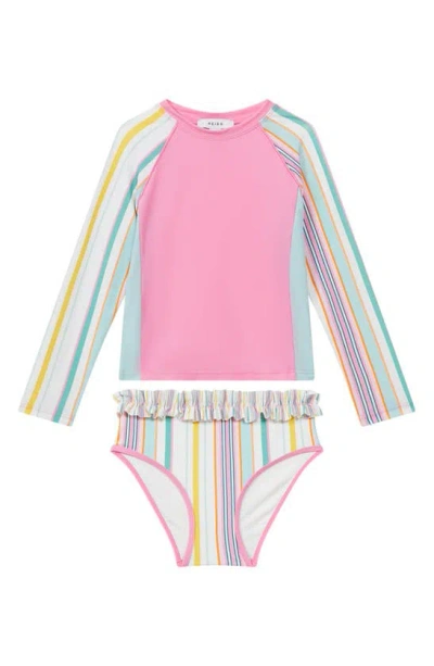 Reiss Kids' Amelia Jr Two-piece Rashguard Swimsuit In Pink Multi