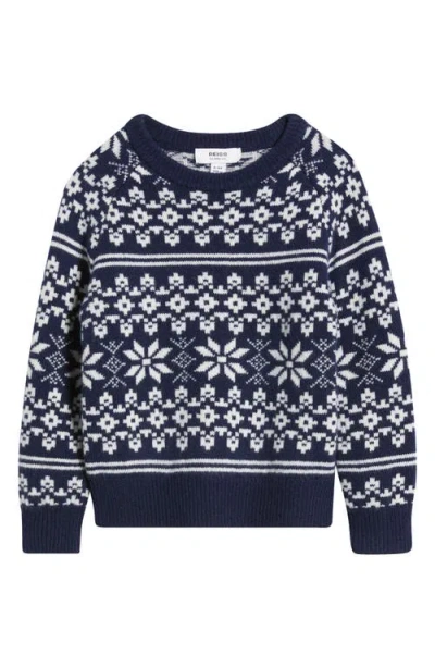 Reiss Kids' Arkensaw Jr. Fair Isle Wool Sweater In Bright Navy Blue/white