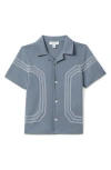 Reiss Airforce Blue Senior Cotton Embroidered Cuban Collar Shirt
