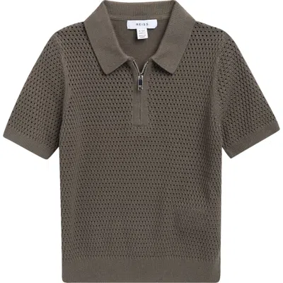 Reiss Kids' Burnham Half Zip Polo In Green