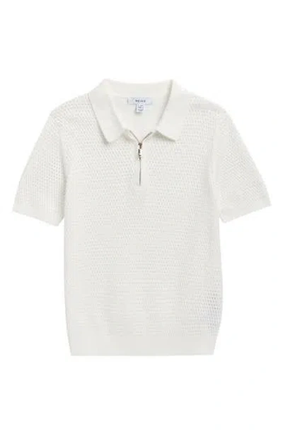Reiss Kids' Burnham Half Zip Polo In White