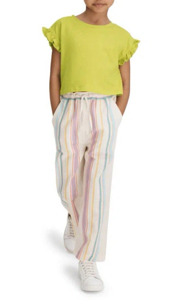 Reiss Kids' Cleo Stripe Wide Leg Cotton & Linen Pants In Beige Multi
