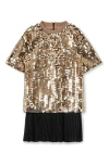 Reiss Gold Sequin T-shirt Dress In Green