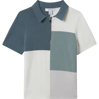 Reiss Kids' Delta Sr. Colorblock Quarter Zip Polo In Gray