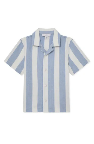 Reiss Kids' Dexter Stripe Short Sleeve Camp Shirt In Blue