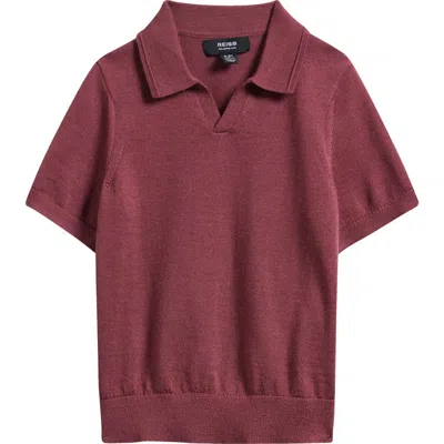 Reiss Kids' Duchie Johnny Collar Short Sleeve Wool Sweater In Brown