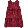 Reiss Kids' Dulcie Rosette Sequin Tiered Party Dress In Red