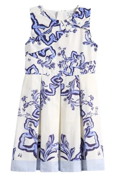 Reiss Kids' Emiline Pleat Fit And Flare Dress In Blue