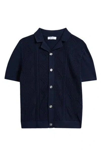 Reiss Kids' Fortune Knit Button-up Cuban Shirt In Blue