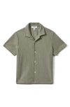 Reiss Kids' Gerrard Jr. Textured Short Sleeve Cotton Knit Button-up Shirt In Gray