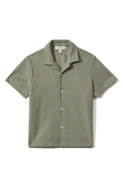 Reiss Kids' Gerrard Jr. Textured Short Sleeve Cotton Knit Button-up Shirt In Gray